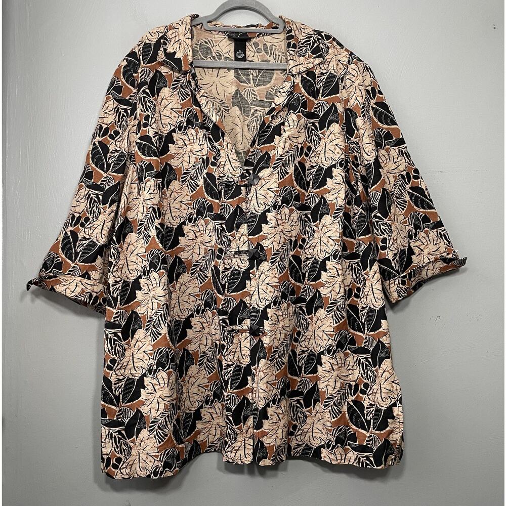 Maggie Barnes Plus Size 2X Linen Earthy Blazer Jacket Artsy Lagenlook Tribal